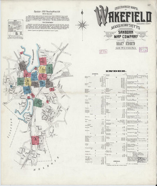 Sanborn Fire Insurance Map from Wakefield, Middlesex County, Massachusetts. (1909) – Historic Sanborn Fire Insurance Map Print