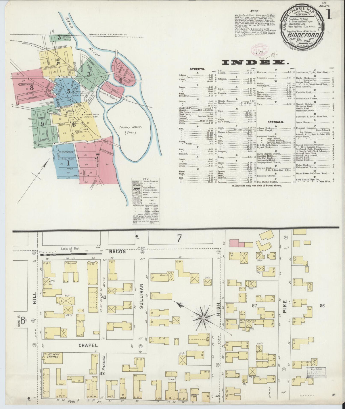 Sanborn Fire Insurance Map from Biddeford, York County, Maine (1896), Sheet #0001 - Complete Map Set gallery image, historic Sanborn map, vintage wall art, Maine Maine