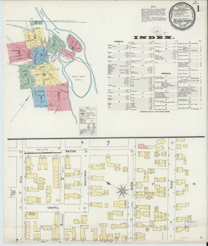 Sanborn Fire Insurance Map from Biddeford, York County, Maine (1896), Sheet #0001 - Complete Map Set gallery image, historic Sanborn map, vintage wall art, Maine Maine