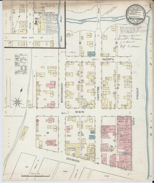 Sanborn Fire Insurance Map from Catlettsburg, Boyd County, Kentucky (1885), Sheet #0001 - Complete Map Set gallery image, historic Sanborn map, vintage wall art, Kentucky Kentucky