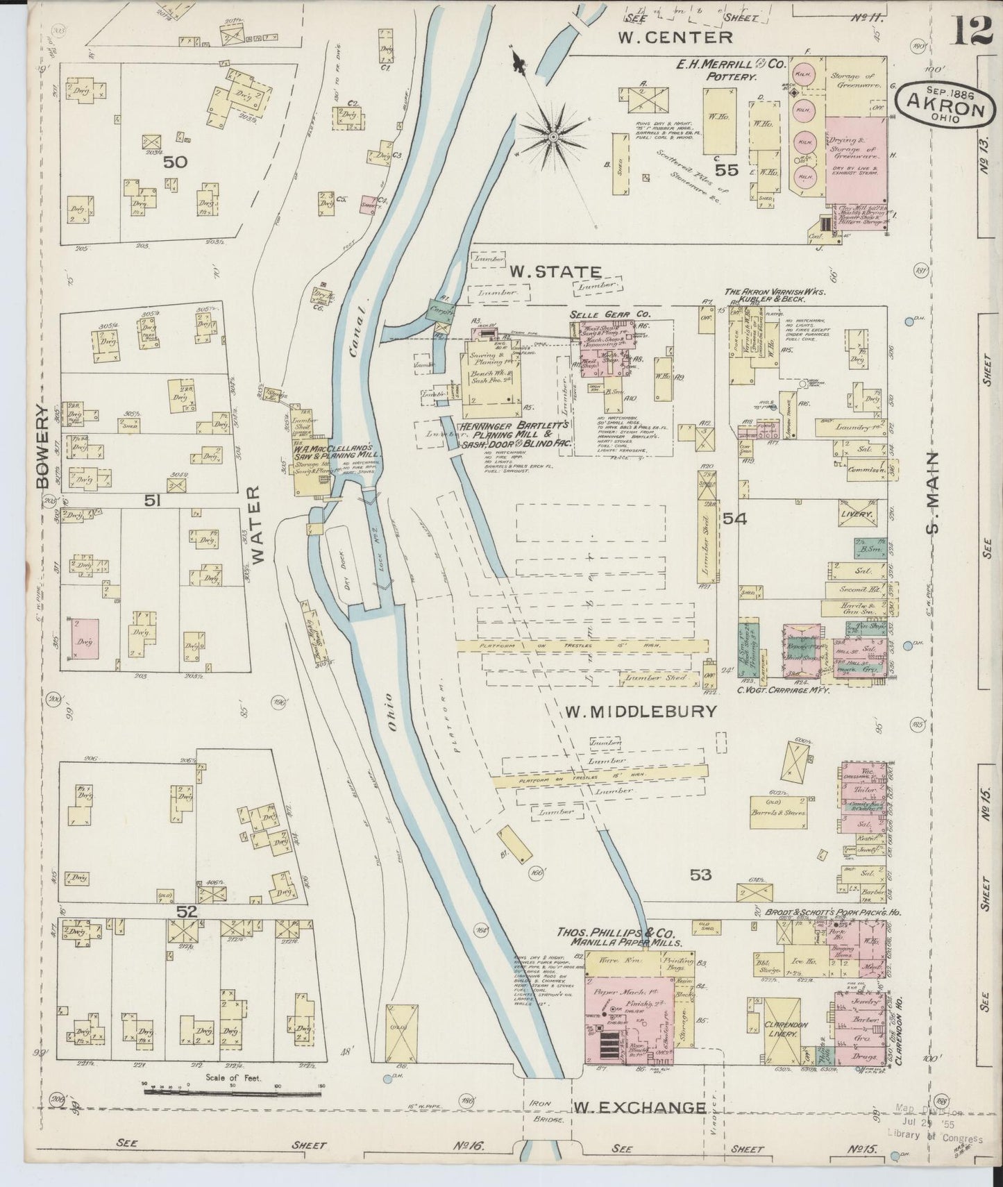 Sanborn Fire Insurance Map from Akron, Summit County, Ohio (1886), Sheet #0012 - Complete Map Set gallery image, historic Sanborn map, vintage wall art, Ohio Ohio