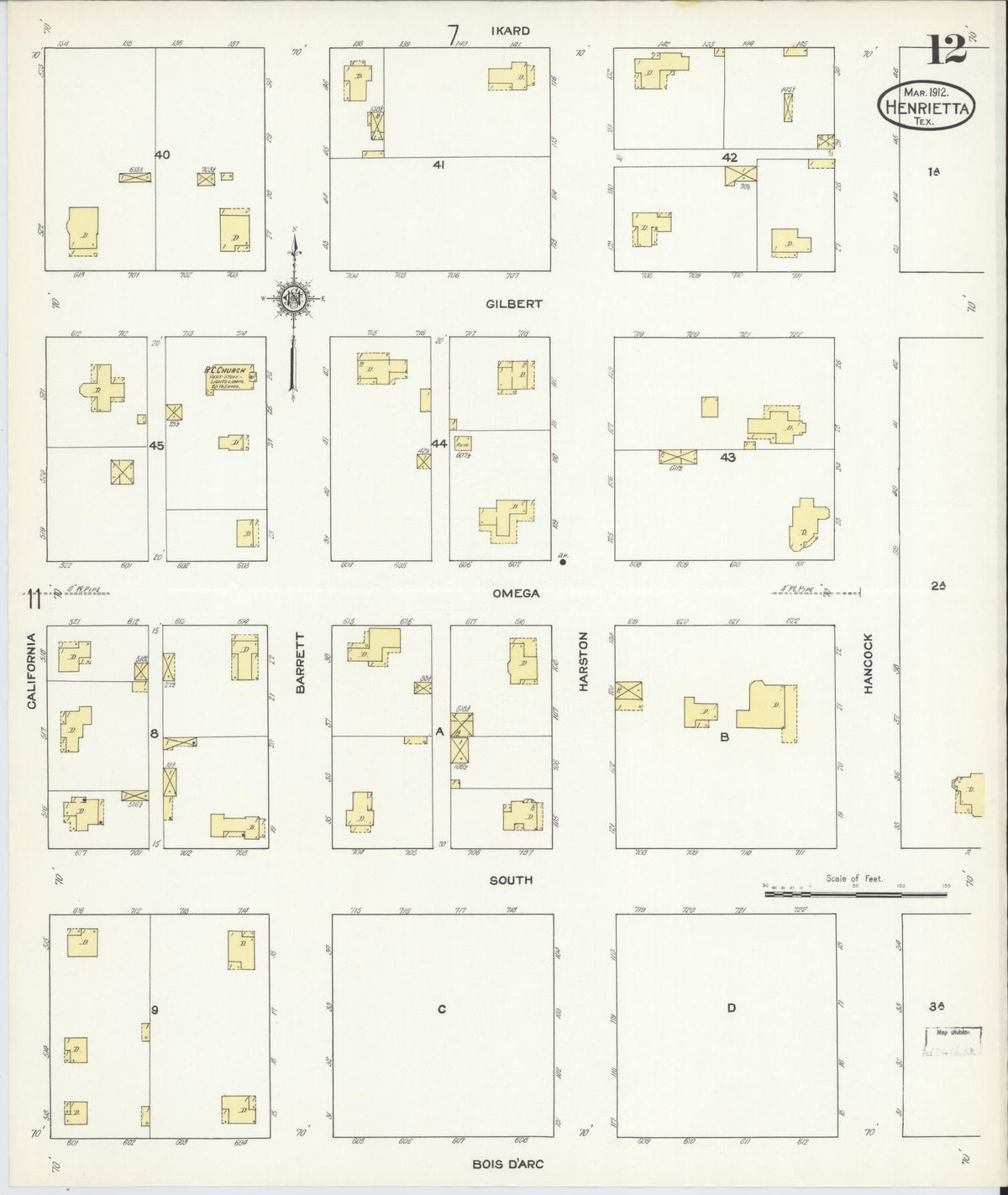 Sanborn Fire Insurance Map from Henrietta, Clay County, Texas (1912), Sheet #0012 - Complete Map Set gallery image, historic Sanborn map, vintage wall art, Texas Texas