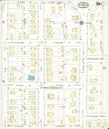 Sanborn Fire Insurance Map from Pittsburg, Crawford County, Kansas (1913), Sheet #0019 - Complete Map Set gallery image, historic Sanborn map, vintage wall art, Kansas Kansas