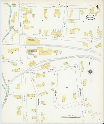 Sanborn Fire Insurance Map from Milford, Hillsborough County, New Hampshire (1907), Sheet #0004 - Complete Map Set gallery image, historic Sanborn map, vintage wall art, New Hampshire New Hampshire