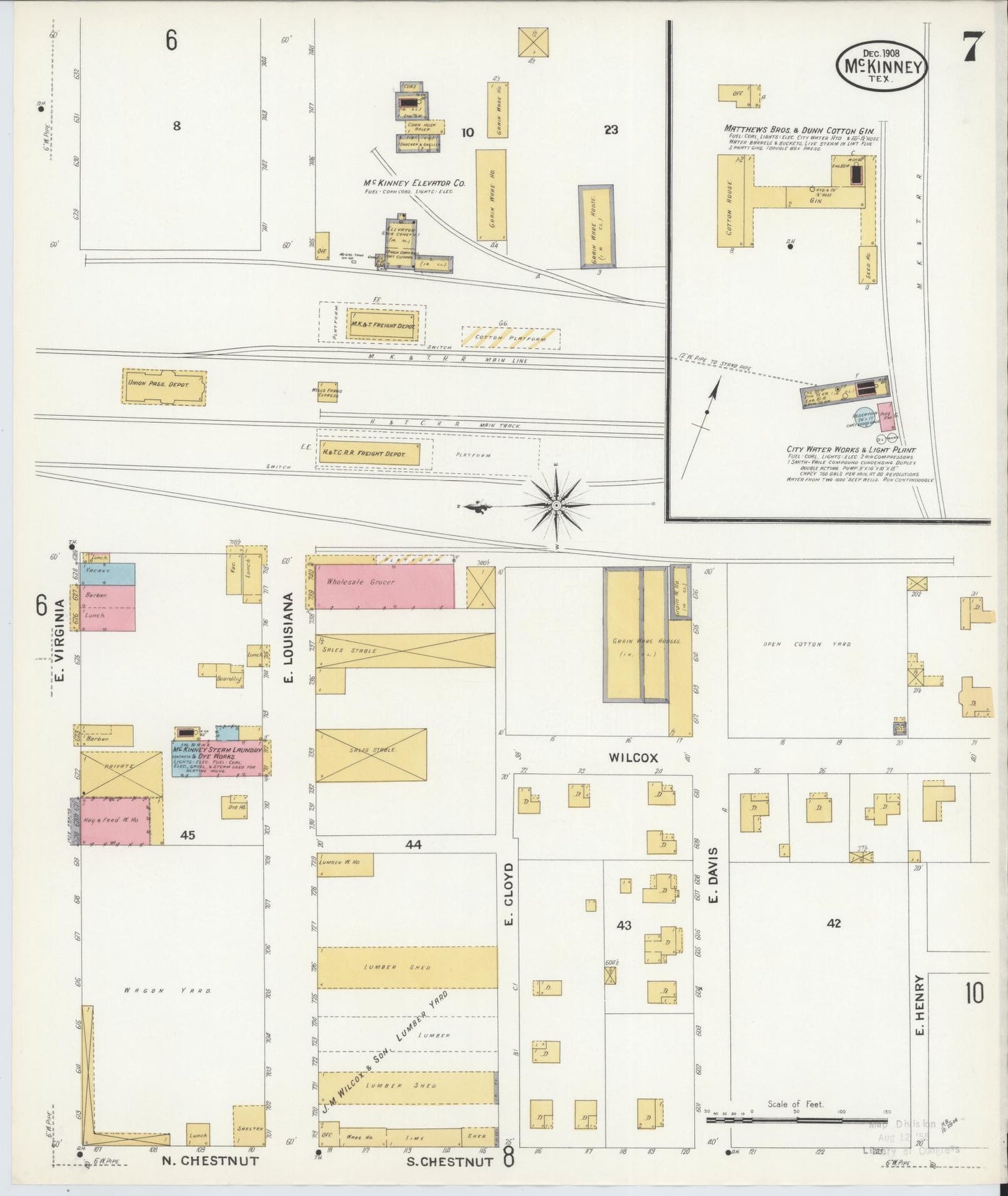 Sanborn Fire Insurance Map from McKinney, Collin County, Texas (1908), Sheet #0007 - Complete Map Set gallery image, historic Sanborn map, vintage wall art, Texas Texas