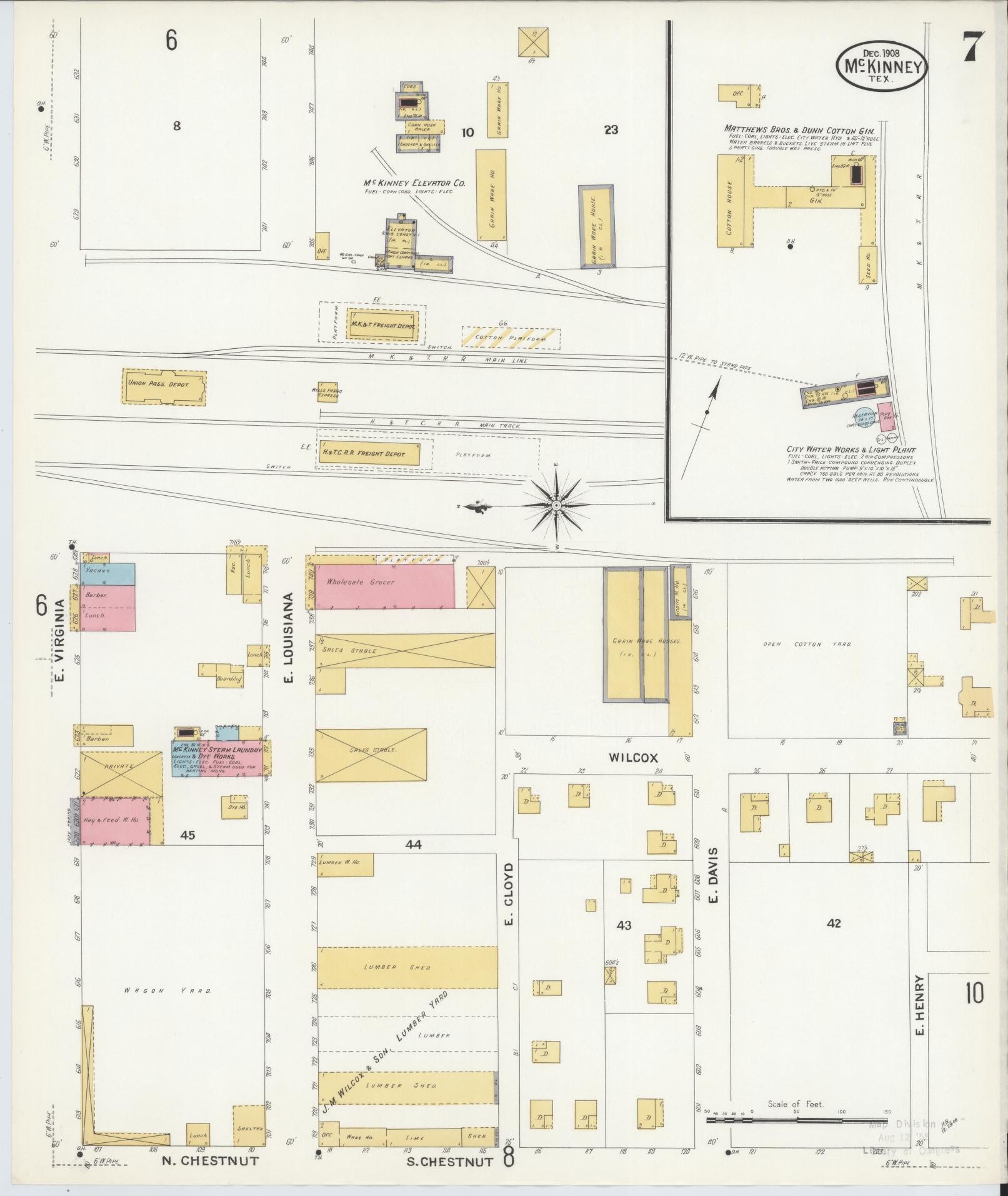 Sanborn Fire Insurance Map from McKinney, Collin County, Texas (1908), Sheet #0007 - Complete Map Set gallery image, historic Sanborn map, vintage wall art, Texas Texas