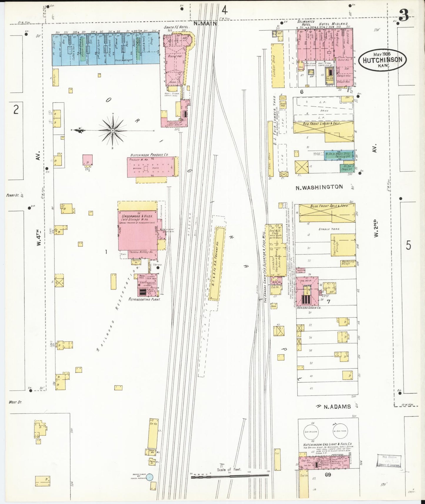 Sanborn Fire Insurance Map from Hutchinson, Reno County, Kansas (1905), Sheet #0003 - Historic Sanborn Fire Insurance Map Print, vintage old map wall art, antique decor, genealogy gift, Kansas Kansas map