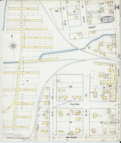 Sanborn Fire Insurance Map from Wausau, Marathon County, Wisconsin (1891), Sheet #0014 - Complete Map Set gallery image, historic Sanborn map, vintage wall art, Wisconsin Wisconsin
