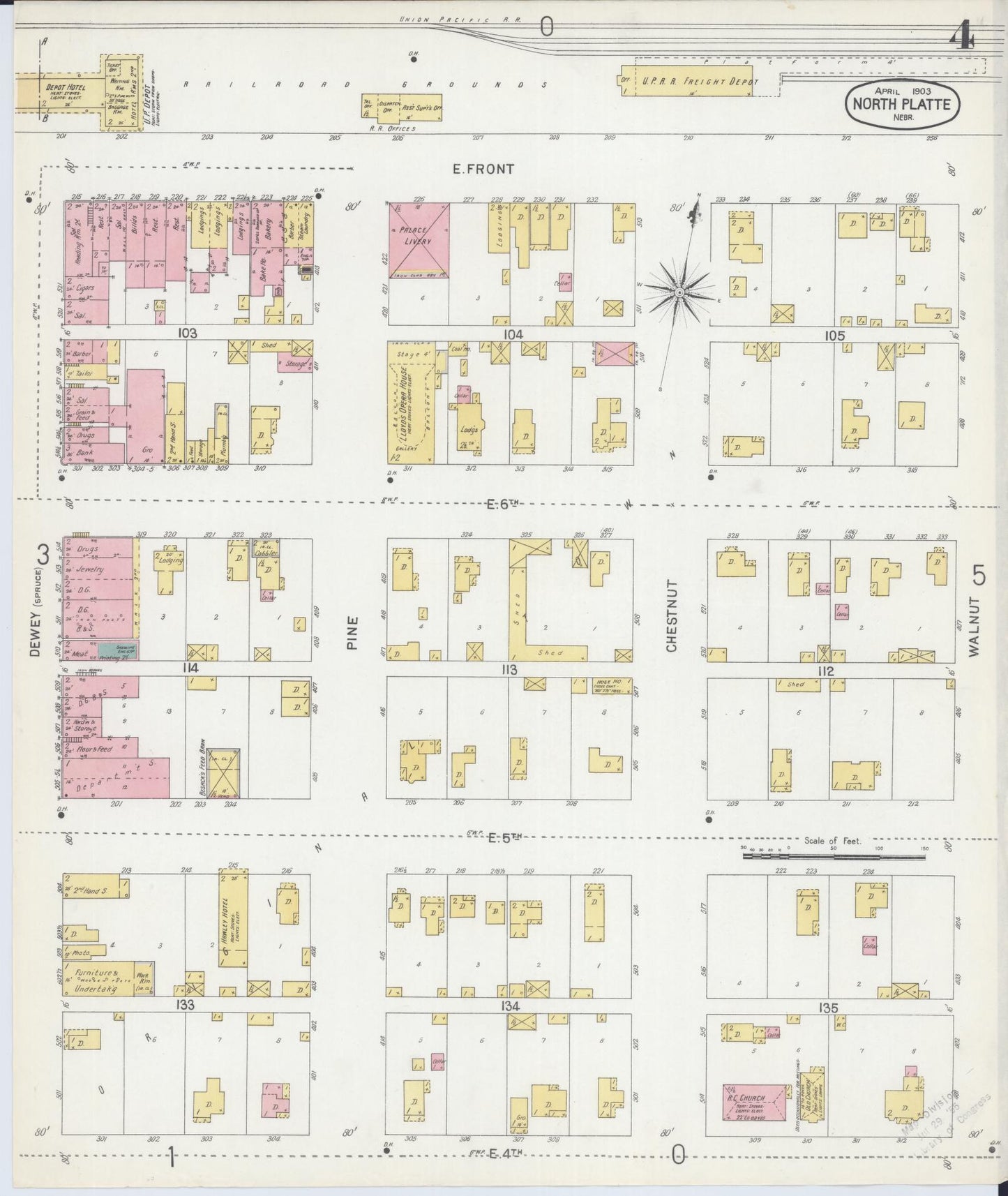 Sanborn Fire Insurance Map from North Platte, Lincoln County, Nebraska (1903), Sheet #0004 - Complete Map Set gallery image, historic Sanborn map, vintage wall art, Nebraska Nebraska