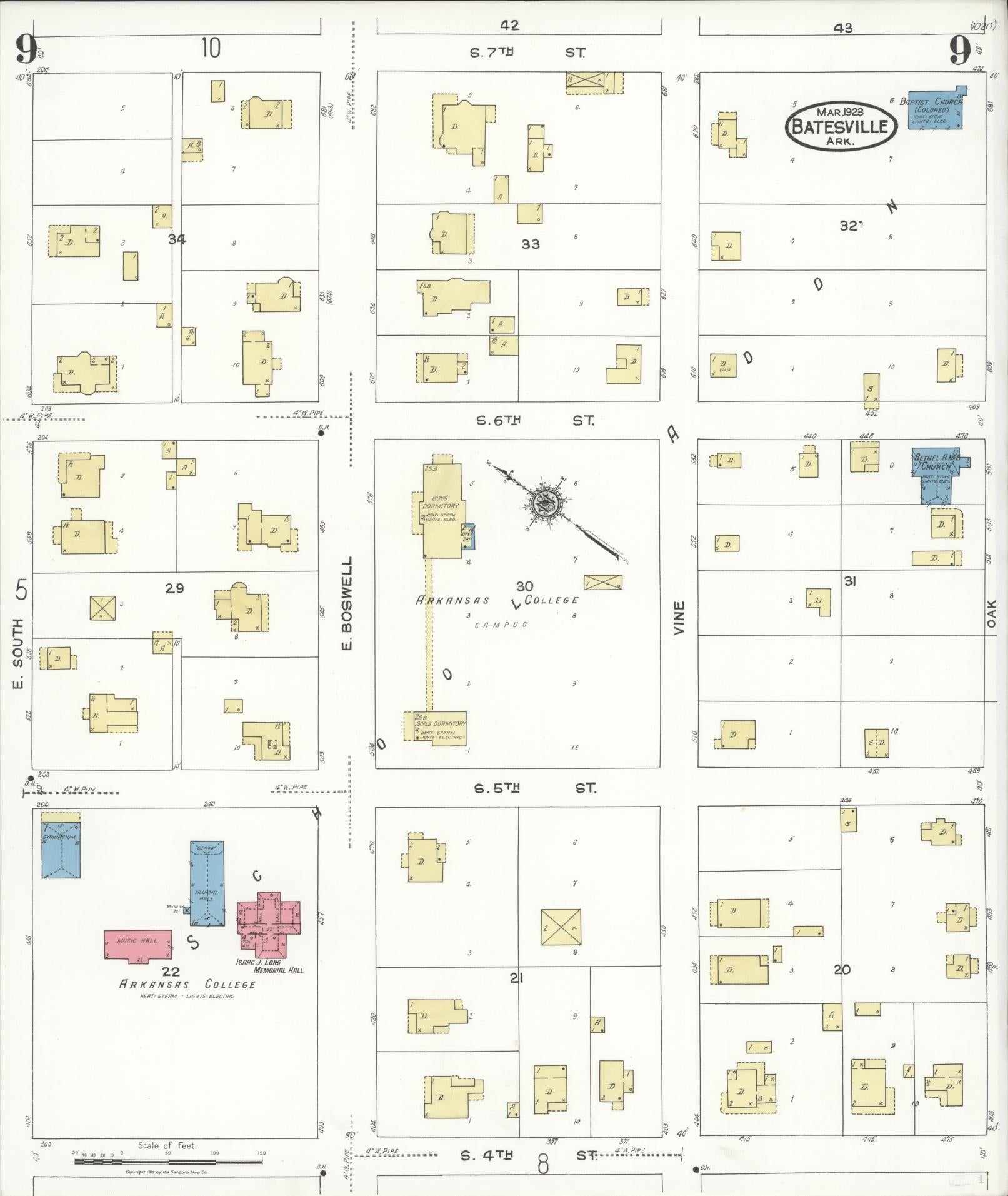 Sanborn Fire Insurance Map from Batesville, Independence County, Arkansas (1923), Sheet #0009 - Complete Map Set gallery image, historic Sanborn map, vintage wall art, Arkansas Arkansas