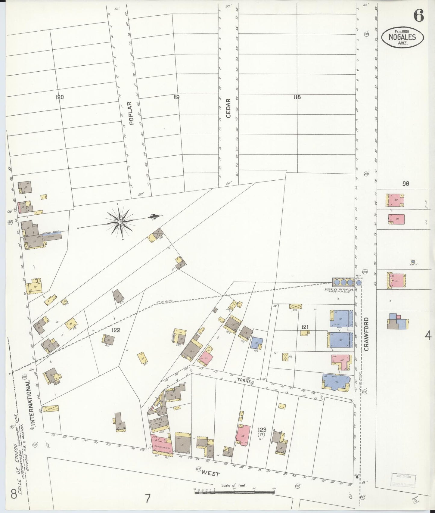 Sanborn Fire Insurance Map from Nogales, Santa Cruz County, Arizona (1909), Sheet #0006 - Complete Map Set gallery image, historic Sanborn map, vintage wall art, Arizona Arizona