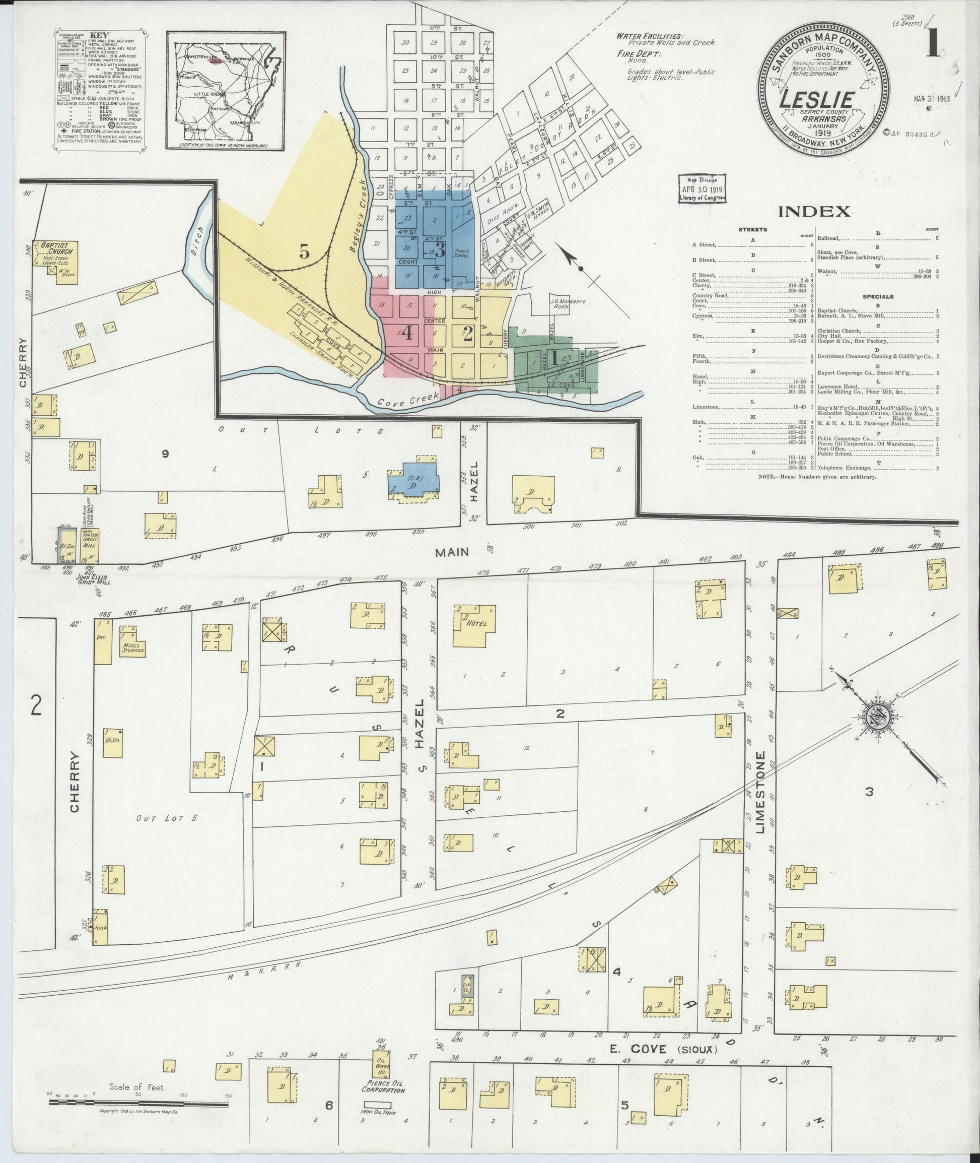 Sanborn Fire Insurance Map from Leslie, Searcy County, Arkansas (1919), Sheet #0001 - Complete Map Set gallery image, historic Sanborn map, vintage wall art, Arkansas Arkansas