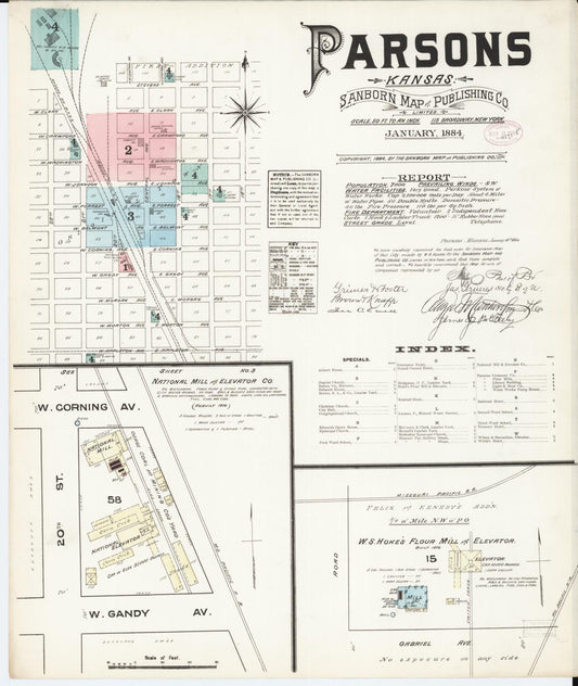 Sanborn Fire Insurance Map from Parsons, Labette County, Kansas (1884), Sheet #0001 - Historic Sanborn Fire Insurance Map Print, vintage old map wall art, antique decor, genealogy gift, Kansas Kansas map