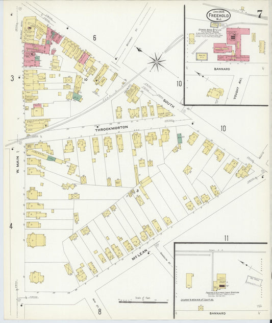 Sanborn Fire Insurance Map from Freehold, Monmouth County, New Jersey (1909), Sheet #0007 - Historic Sanborn Fire Insurance Map Print, vintage old map wall art, antique decor, genealogy gift, New Jersey New Jersey map