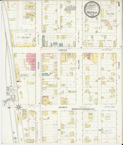 Sanborn Fire Insurance Map from Postville, Allamakee County, Iowa (1895), Sheet #0001 - Historic Sanborn Fire Insurance Map Print, vintage old map wall art
