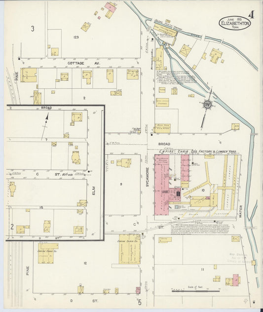 Sanborn Fire Insurance Map from Elizabethton, Carter County, Tennessee (1913), Sheet #0004 - Historic Sanborn Fire Insurance Map Print, vintage old map wall art, antique decor, genealogy gift, Tennessee Tennessee map