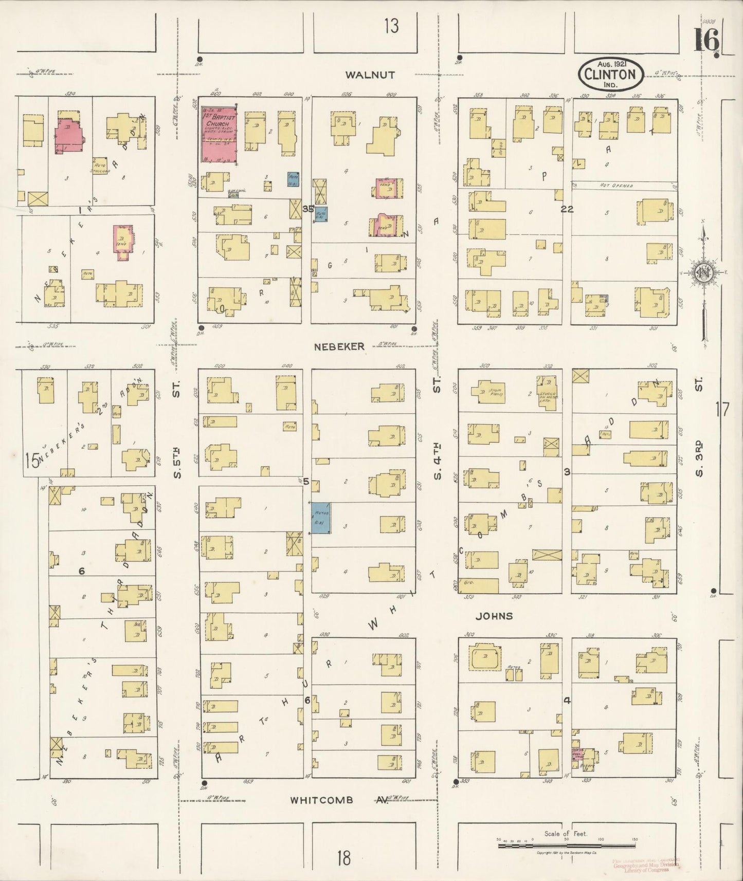 Sanborn Fire Insurance Map from Clinton, Vermillion County, Indiana (1921), Sheet #0016 - Historic Sanborn Fire Insurance Map Print, vintage old map wall art, antique decor, genealogy gift, Indiana Indiana map