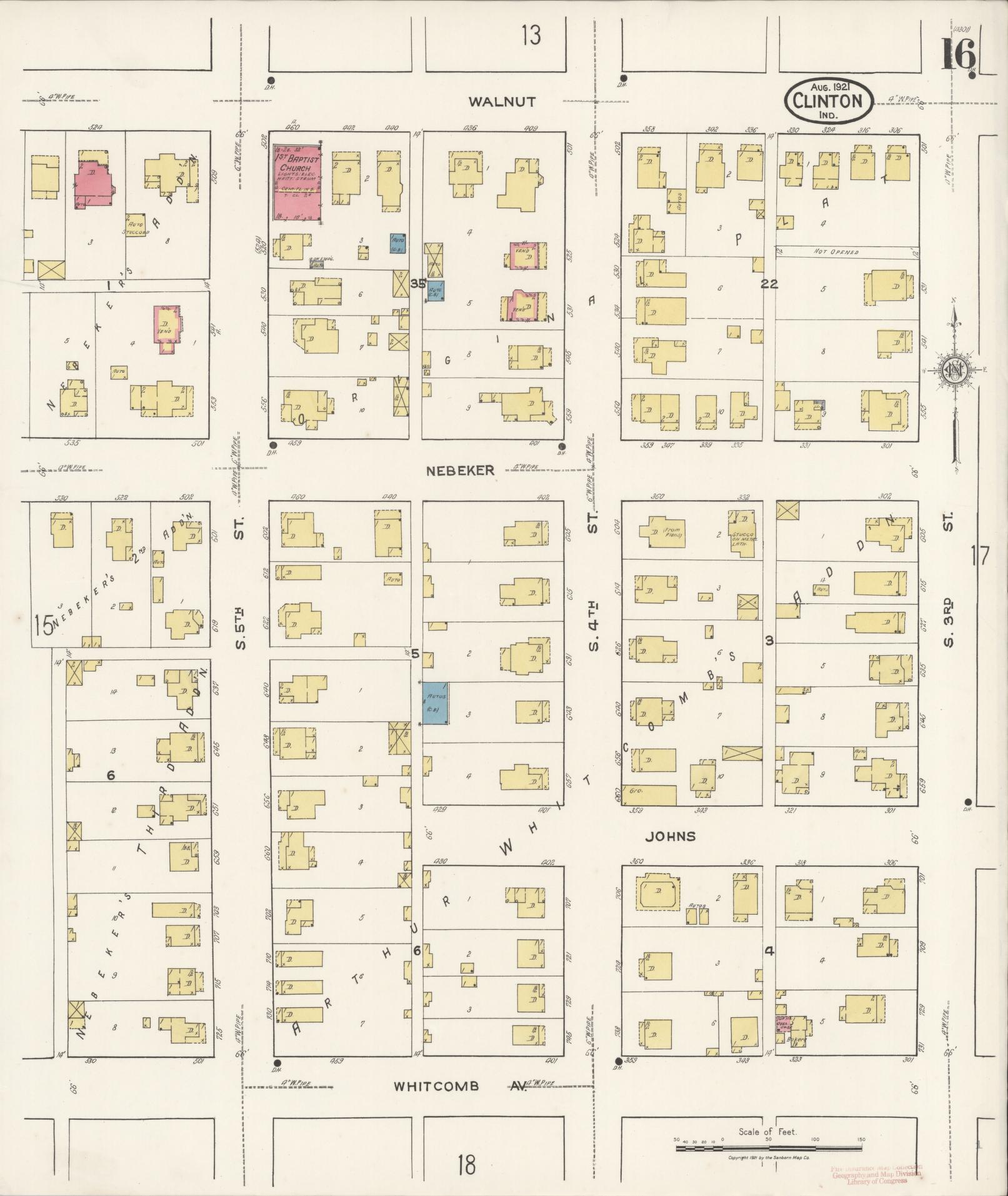 Sanborn Fire Insurance Map from Clinton, Vermillion County, Indiana (1921), Sheet #0016 - Historic Sanborn Fire Insurance Map Print, vintage old map wall art, antique decor, genealogy gift, Indiana Indiana map