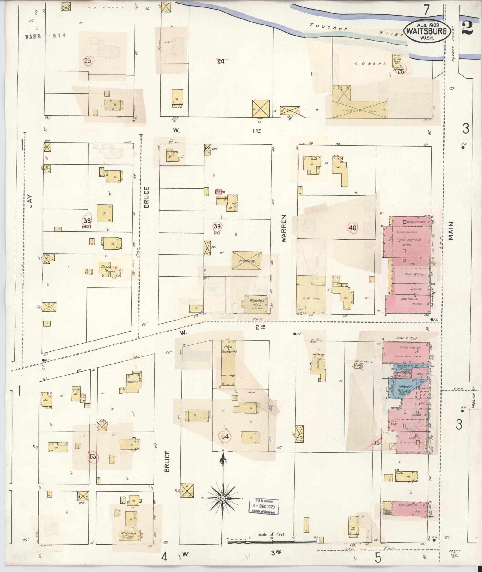 Sanborn Fire Insurance Map from Waitsburg, Walla Walla County, Washington (1933), Sheet #0002 - Complete Map Set gallery image, historic Sanborn map, vintage wall art, Washington Washington