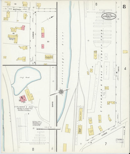 Sanborn Fire Insurance Map from Lisbon Falls, Androscoggin County, Maine (1911), Sheet #0008 - Complete Map Set gallery image, historic Sanborn map, vintage wall art, Maine Maine