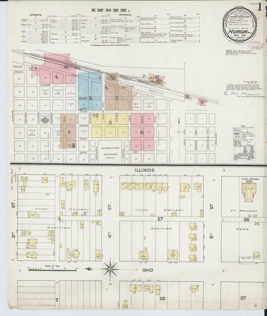 Sanborn Fire Insurance Map from Huron, Beadle County, South Dakota (1887), Sheet #0001 - Complete Map Set gallery image, historic Sanborn map, vintage wall art, South Dakota South Dakota