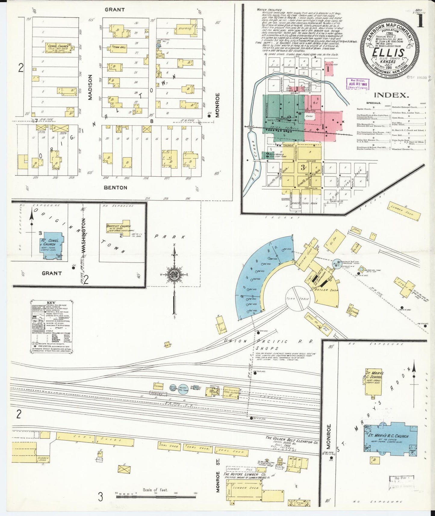 Sanborn Fire Insurance Map from Ellis, Ellis County, Kansas (1911), Sheet #0001 - Complete Map Set gallery image, historic Sanborn map, vintage wall art, Kansas Kansas