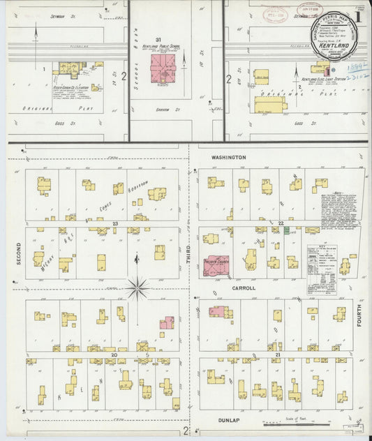 Sanborn Fire Insurance Map from Kentland, Newton County, Indiana (1899), Sheet #0001 - Historic Sanborn Fire Insurance Map Print, vintage old map wall art, antique decor, genealogy gift, Indiana Indiana map