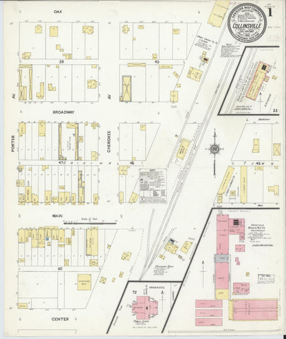 Sanborn Fire Insurance Map from Collinsville, Tulsa County, Oklahoma (1910), Sheet #0001 - Complete Map Set gallery image, historic Sanborn map, vintage wall art, Oklahoma Oklahoma