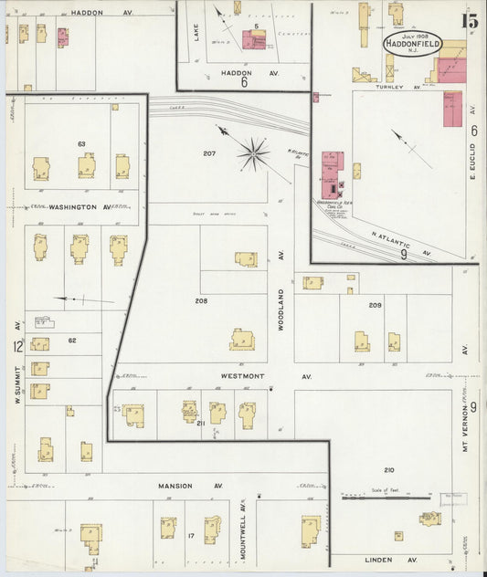 Sanborn Fire Insurance Map from Haddonfield, Camden County, New Jersey (1908), Sheet #0015 - Historic Sanborn Fire Insurance Map Print, vintage old map wall art, antique decor, genealogy gift, New Jersey New Jersey map