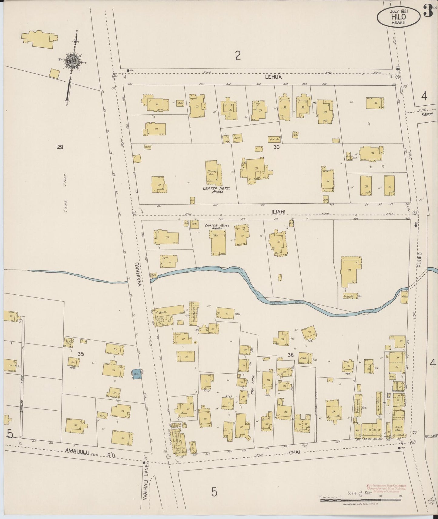 Sanborn Fire Insurance Map from Hilo, Hawaii County, Hawaii (1921), Sheet #0003 - Historic Sanborn Fire Insurance Map Print