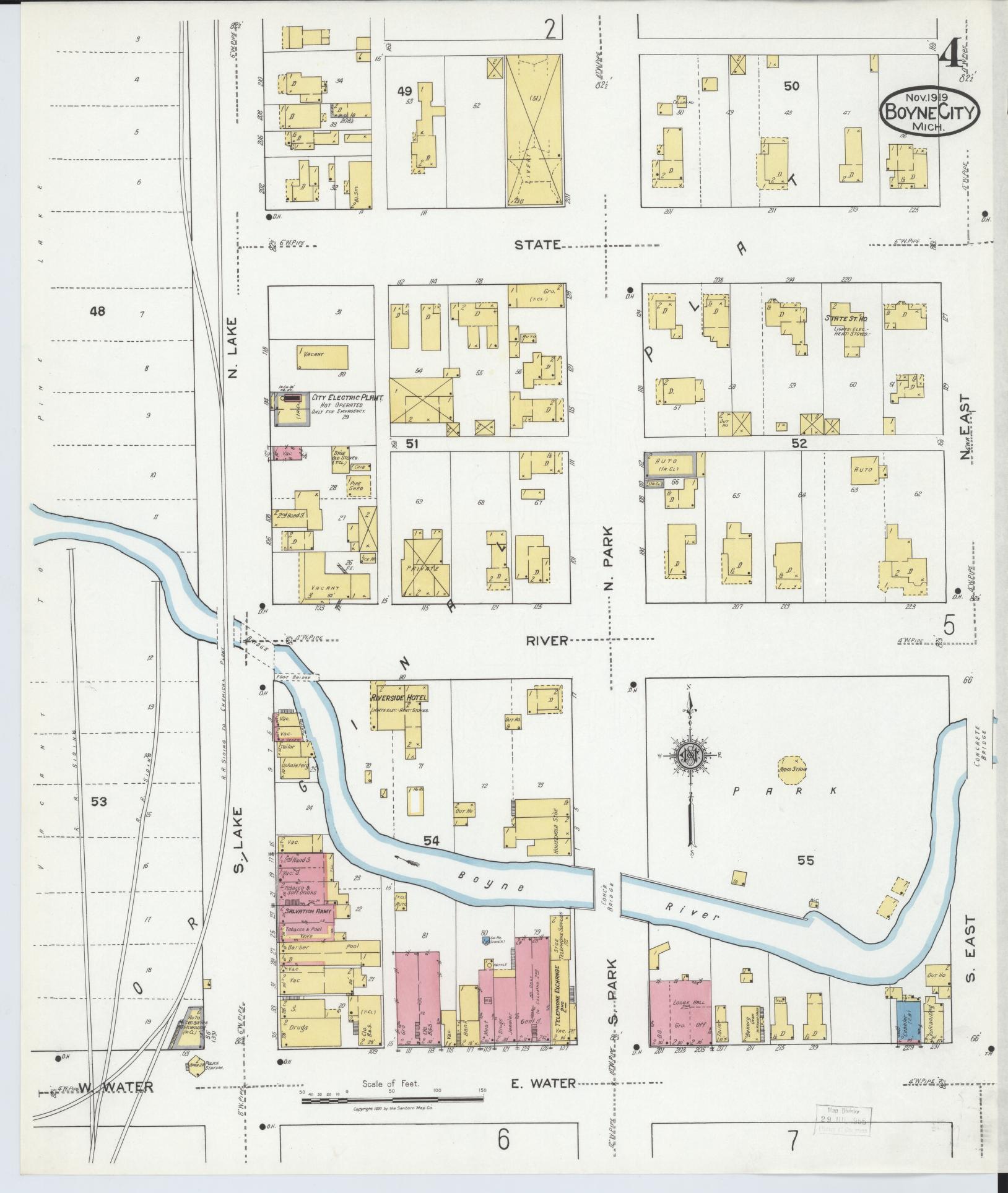 Sanborn Fire Insurance Map from Boyne City, Charlevoix County, Michigan (1919), Sheet #0004 - Complete Map Set gallery image, historic Sanborn map, vintage wall art, Michigan Michigan