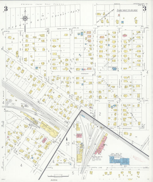 Sanborn Fire Insurance Map from Crystal Lake, McHenry County, Illinois (1936), Sheet #0003 - Historic Sanborn Fire Insurance Map Print, vintage old map wall art, antique decor, genealogy gift, Illinois Illinois map