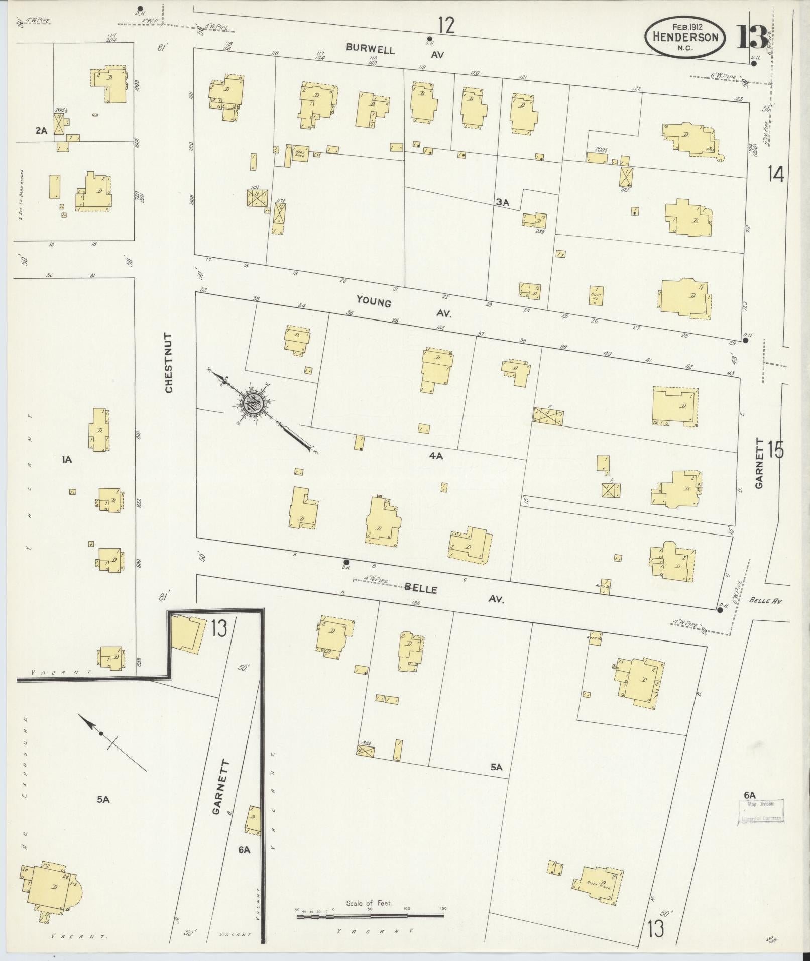 Sanborn Fire Insurance Map from Henderson, Vance County, North Carolina (1912), Sheet #0013 - Complete Map Set gallery image, historic Sanborn map, vintage wall art, North Carolina North Carolina