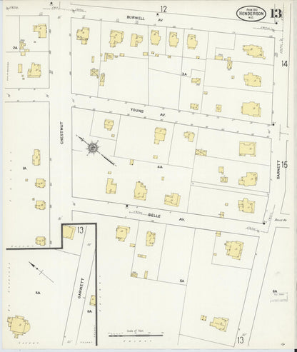 Sanborn Fire Insurance Map from Henderson, Vance County, North Carolina (1912), Sheet #0013 - Complete Map Set gallery image, historic Sanborn map, vintage wall art, North Carolina North Carolina