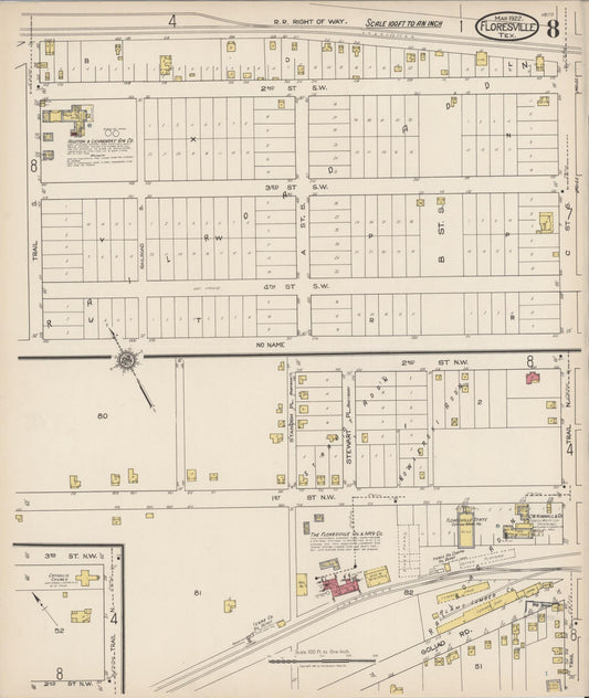 Sanborn Fire Insurance Map from Floresville, Wilson County, Texas (1922), Sheet #0008 - Historic Sanborn Fire Insurance Map Print, vintage old map wall art, antique decor, genealogy gift, Texas Texas map