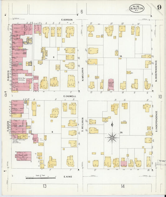 Sanborn Fire Insurance Map from Kinston, Lenoir County, North Carolina (1908), Sheet #0009 - Historic Sanborn Fire Insurance Map Print, vintage old map wall art, antique decor, genealogy gift, North Carolina North Carolina map