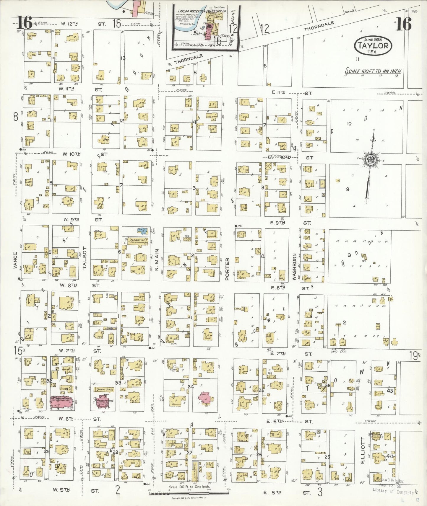 Sanborn Fire Insurance Map from Taylor, Williamson County, Texas (1923), Sheet #0016 - Complete Map Set gallery image, historic Sanborn map, vintage wall art, Texas Texas