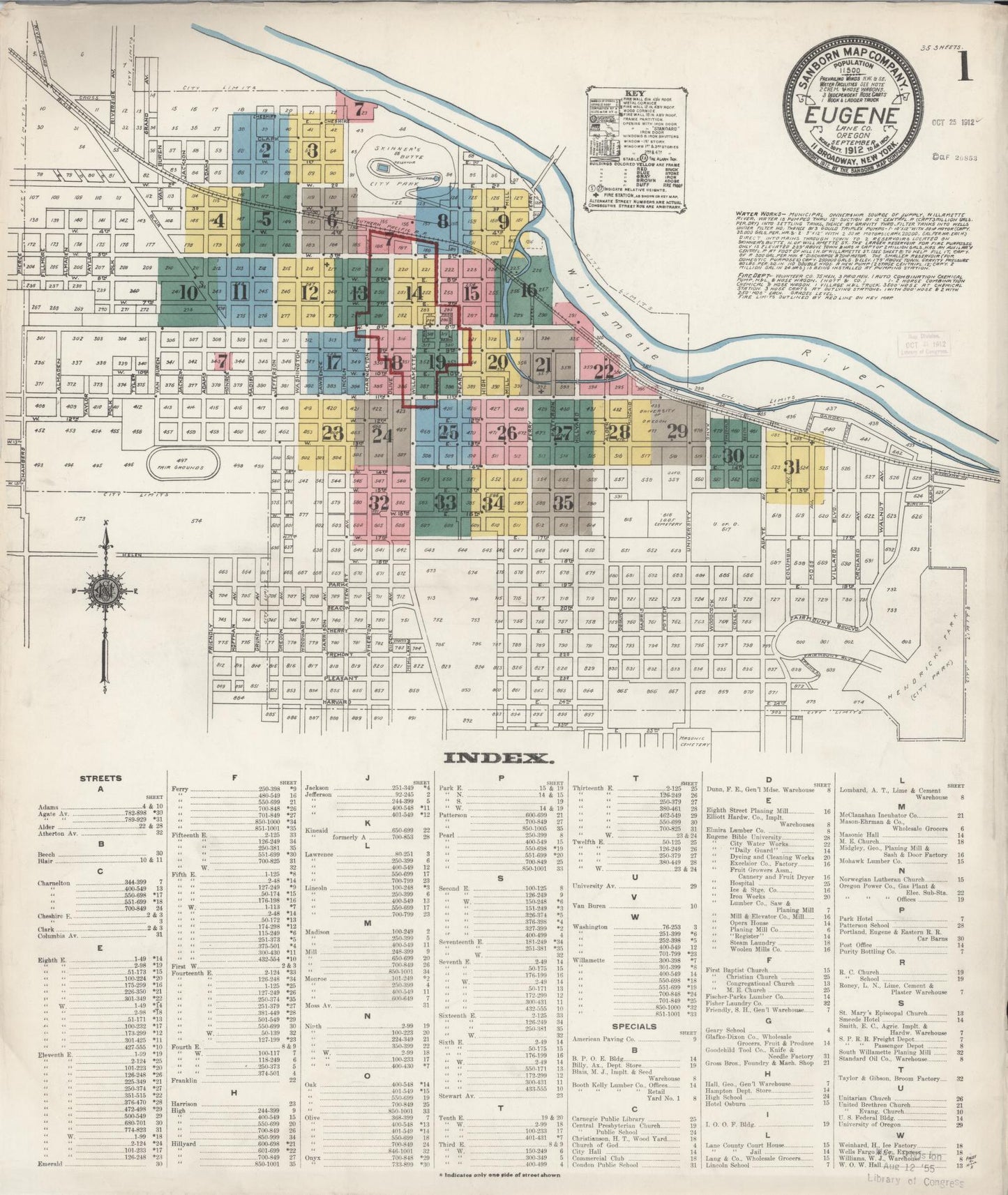 Sanborn Fire Insurance Map from Eugene, Lane County, Oregon (1912), Sheet #0001 - Complete Map Set gallery image, historic Sanborn map, vintage wall art, Oregon Oregon