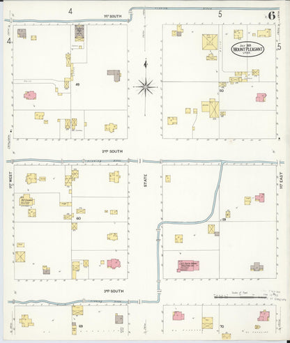 Sanborn Fire Insurance Map from Mount Pleasant, Sanpete County, Utah (1908), Sheet #0006 - Complete Map Set gallery image, historic Sanborn map, vintage wall art, Utah Utah