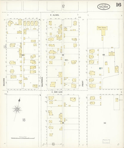Sanborn Fire Insurance Map from Salinas, Monterey County, California (1900), Sheet #0016 - Complete Map Set gallery image, historic Sanborn map, vintage wall art, California California