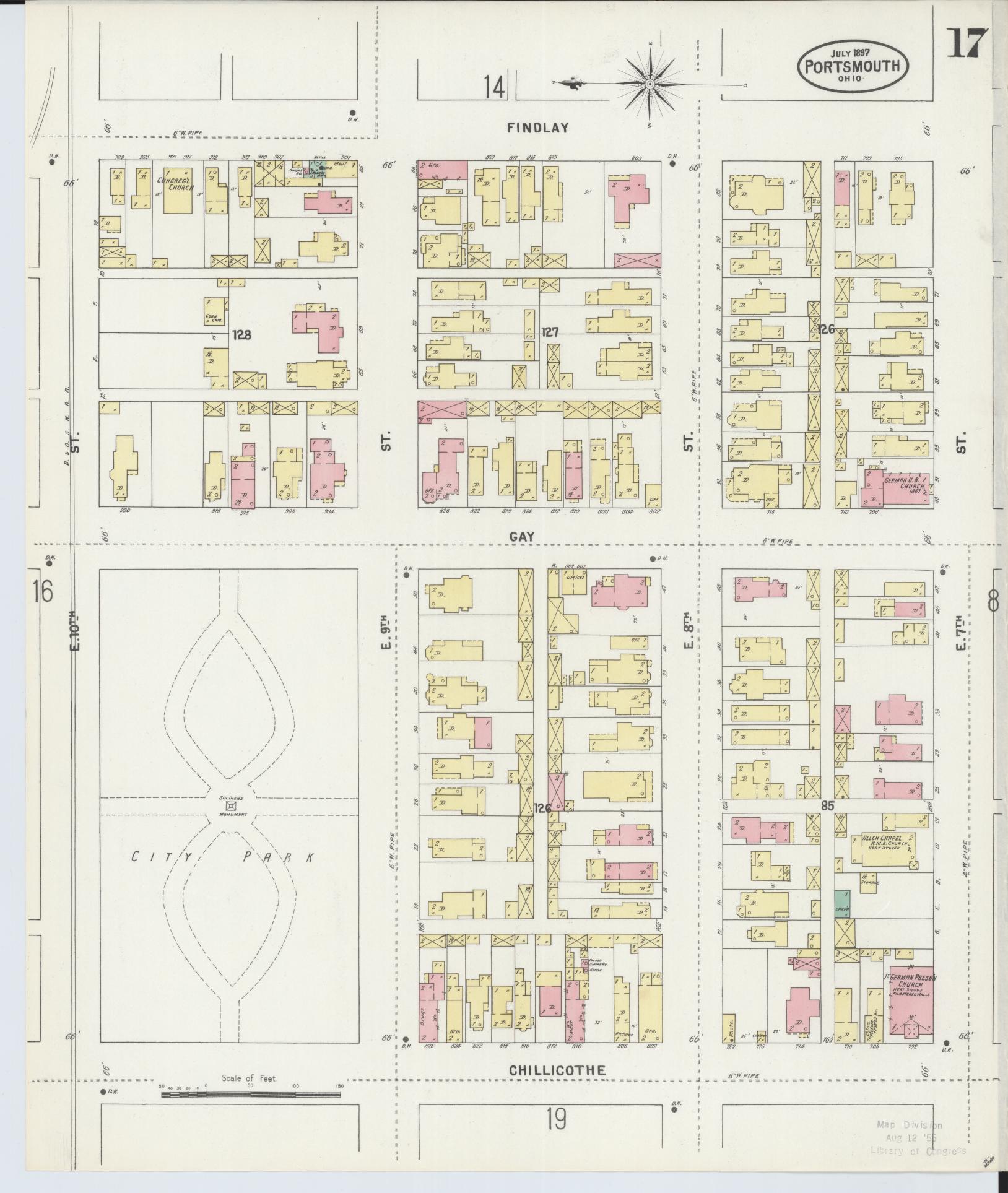Sanborn Fire Insurance Map from Portsmouth, Scioto County, Ohio (1897), Sheet #0017 - Historic Sanborn Fire Insurance Map Print, vintage old map wall art, antique decor, genealogy gift, Ohio Ohio map