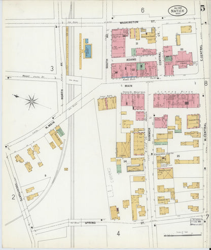 Sanborn Fire Insurance Map from Natick, Middlesex County, Massachusetts (1899), Sheet #0005 - Historic Sanborn Fire Insurance Map Print, vintage old map wall art, antique decor, genealogy gift, Massachusetts Massachusetts map