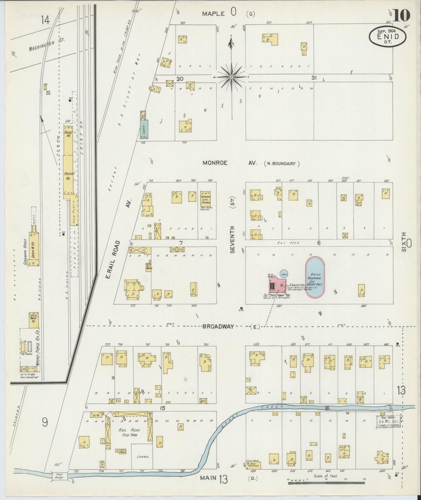 Sanborn Fire Insurance Map from Enid, Garfield County, Oklahoma (1904), Sheet #0010 - Historic Sanborn Fire Insurance Map Print, vintage old map wall art, antique decor, genealogy gift, Oklahoma Oklahoma map