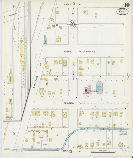 Sanborn Fire Insurance Map from Enid, Garfield County, Oklahoma (1904), Sheet #0010 - Historic Sanborn Fire Insurance Map Print, vintage old map wall art, antique decor, genealogy gift, Oklahoma Oklahoma map