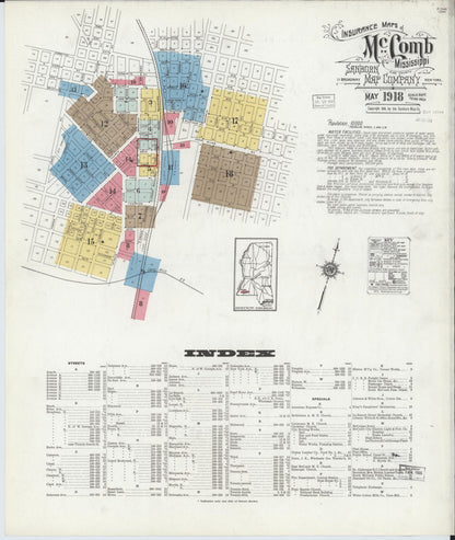 Sanborn Fire Insurance Map from McComb, Pike County, Mississippi (1918), Sheet #0001 - Complete Map Set gallery image, historic Sanborn map, vintage wall art, Mississippi Mississippi
