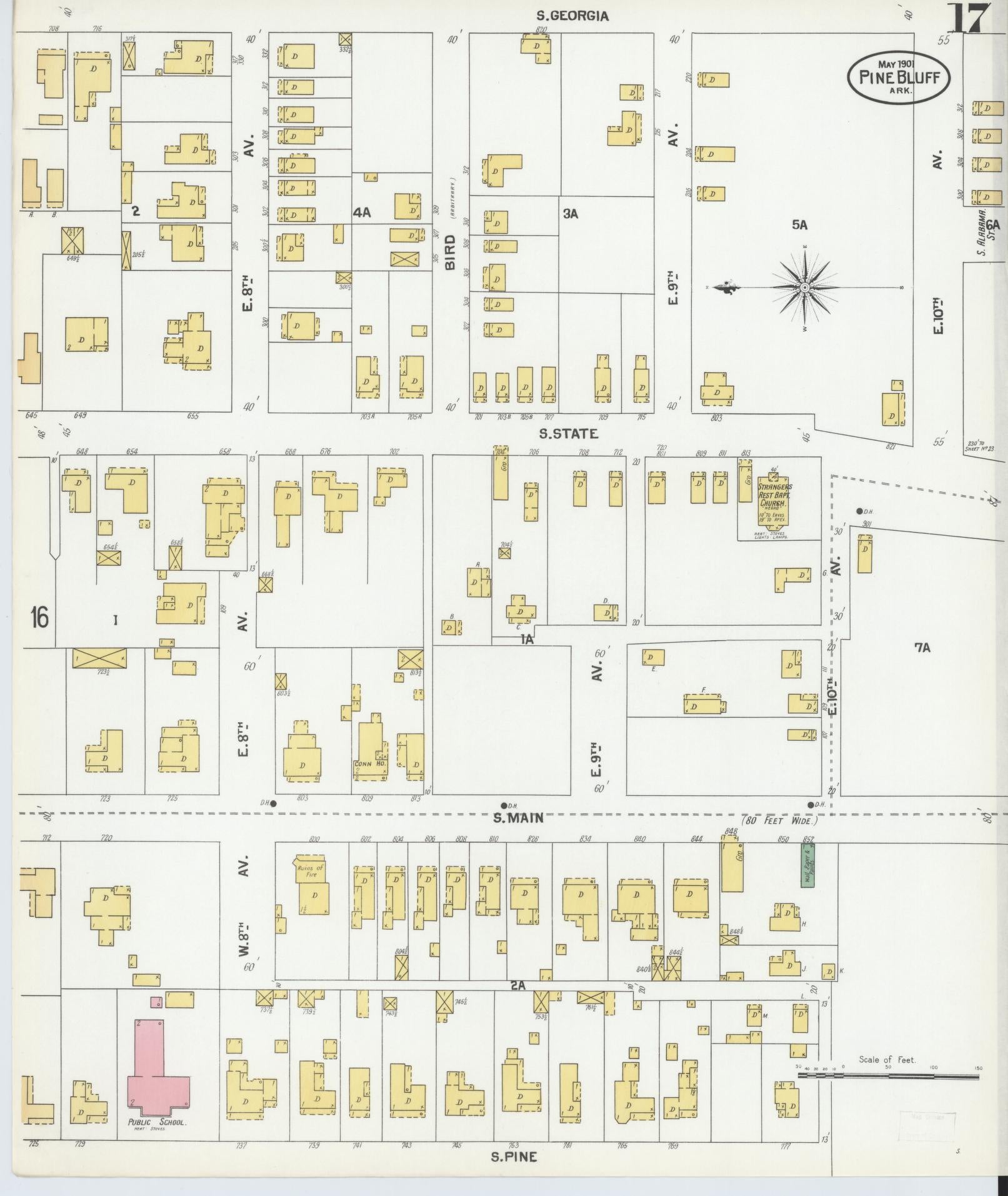 Sanborn Fire Insurance Map from Pine Bluff, Jefferson County, Arkansas (1901), Sheet #0017 - Historic Sanborn Fire Insurance Map Print, vintage old map wall art, antique decor, genealogy gift, Arkansas Arkansas map