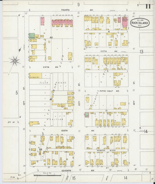 Sanborn Fire Insurance Map from Rock Island, Rock Island County, Illinois (1898), Sheet #0011 - Historic Sanborn Fire Insurance Map Print, vintage old map wall art, antique decor, genealogy gift, Illinois Illinois map
