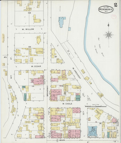 Sanborn Fire Insurance Map from Menomonie, Dunn County, Wisconsin (1894), Sheet #0002 - Complete Map Set gallery image, historic Sanborn map, vintage wall art, Wisconsin Wisconsin