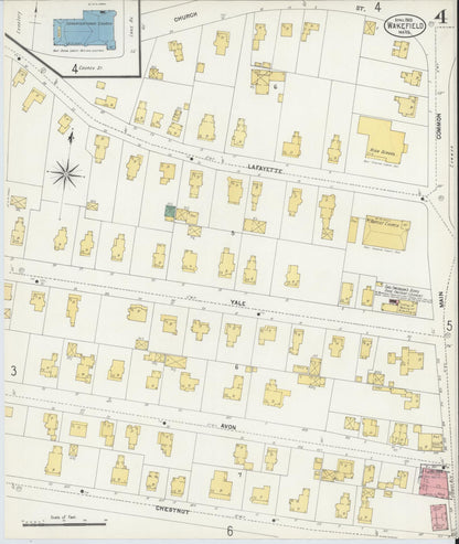 Sanborn Fire Insurance Map from Wakefield, Middlesex County, Massachusetts (1903), Sheet #0004 - Historic Sanborn Fire Insurance Map Print, vintage old map wall art, antique decor, genealogy gift, Massachusetts Massachusetts map