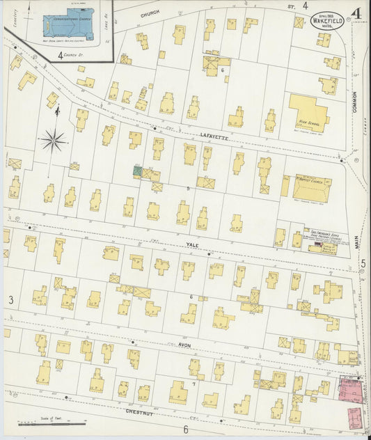 Sanborn Fire Insurance Map from Wakefield, Middlesex County, Massachusetts (1903), Sheet #0004 - Historic Sanborn Fire Insurance Map Print, vintage old map wall art, antique decor, genealogy gift, Massachusetts Massachusetts map